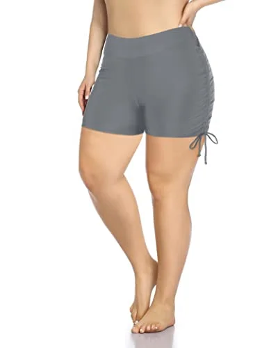 Sporty Boyleg Swim Bottoms Plus Size High Waisted Swimsuit Shorts-Grey Bold High-Cut Bikini Sporty Boyleg Swim Bottoms Plus Size High Waisted Swimsuit Shorts-Grey Bold High-Cut Bikini