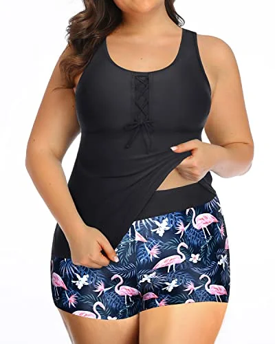 Racerback Athletic Tankini Swimsuits For Women Plus Size Bathing Suits-Black Flamingo Lace Back Bikini Racerback Athletic Tankini Swimsuits For Women Plus Size Bathing Suits-Black Flamingo Lace Back Bikini