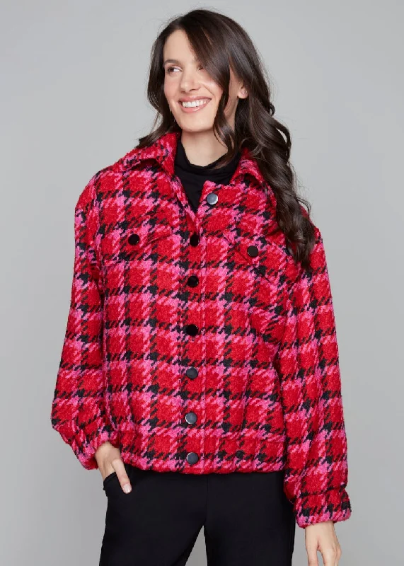 Carre Noir - Mix Plaid and Houndstooth Jacket -SALE Tailored Jacket Straight Jacket A-Line Jacket Carre Noir - Mix Plaid and Houndstooth Jacket -SALE Tailored Jacket Straight Jacket A-Line Jacket