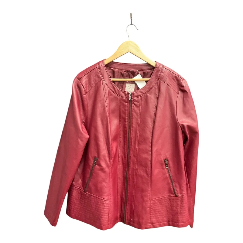 Jacket Moto By Cme In Red, Size: 3x Cardigan Sweater Pullover