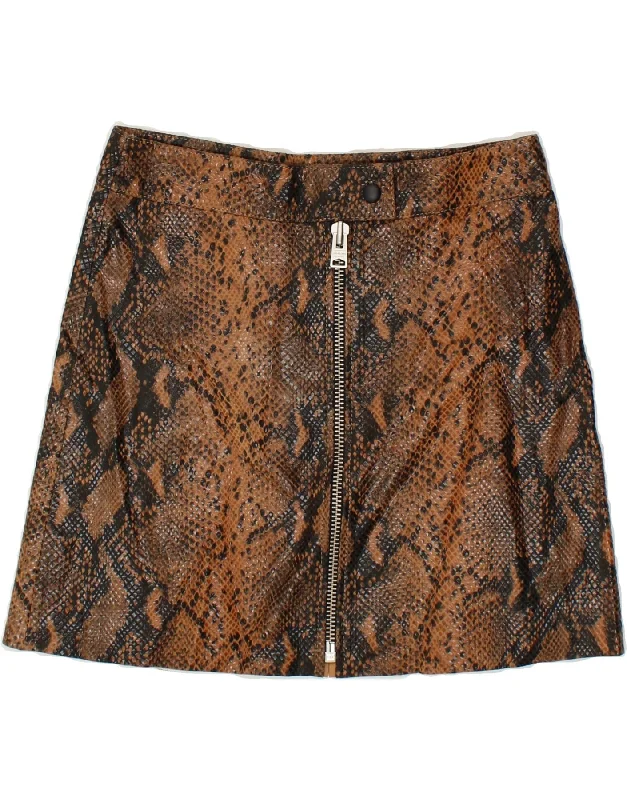 ALL SAINTS Womens Leather Skirt UK 4 XS W24 Brown Animal Print Leather linen skirt relaxed ALL SAINTS Womens Leather Skirt UK 4 XS W24 Brown Animal Print Leather linen skirt relaxed