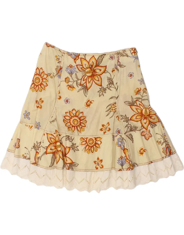 STEFANEL Womens A-Line Skirt US 10 Large W32 Beige Floral Cotton chiffon skirt floaty STEFANEL Womens A-Line Skirt US 10 Large W32 Beige Floral Cotton chiffon skirt floaty