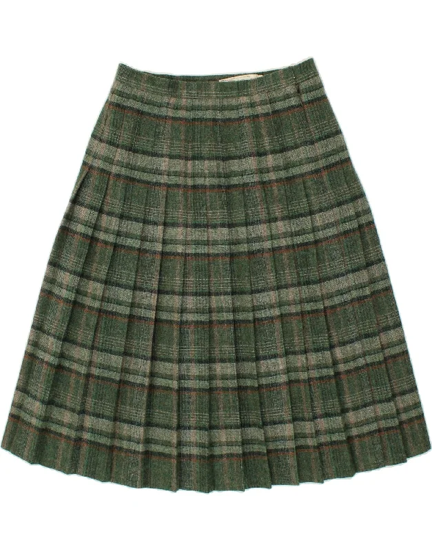 VINTAGE Womens Knife Pleated Skirt UK 16 Large W32 Green Check Wool wool skirt sturdy VINTAGE Womens Knife Pleated Skirt UK 16 Large W32 Green Check Wool wool skirt sturdy