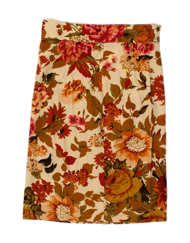 VINTAGE Womens Straight Skirt IT 42 Medium W28 Brown Floral Cotton leather skirt durable VINTAGE Womens Straight Skirt IT 42 Medium W28 Brown Floral Cotton leather skirt durable